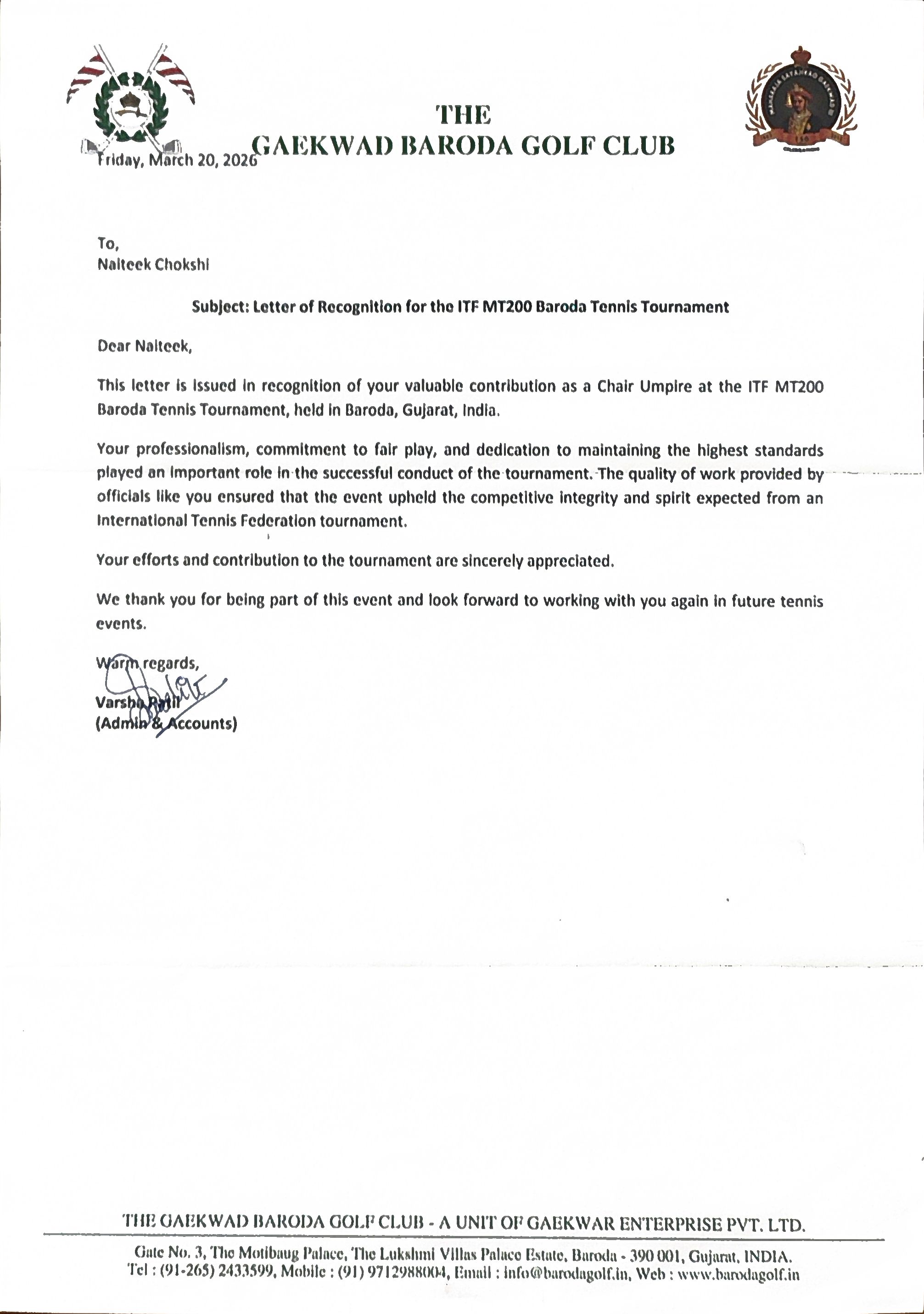ITF MT200 Chair Umpire Recognition